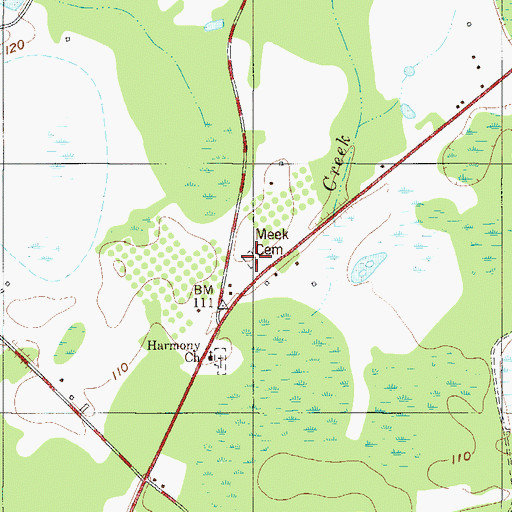 Topographic Map of Meek Cemetery, GA