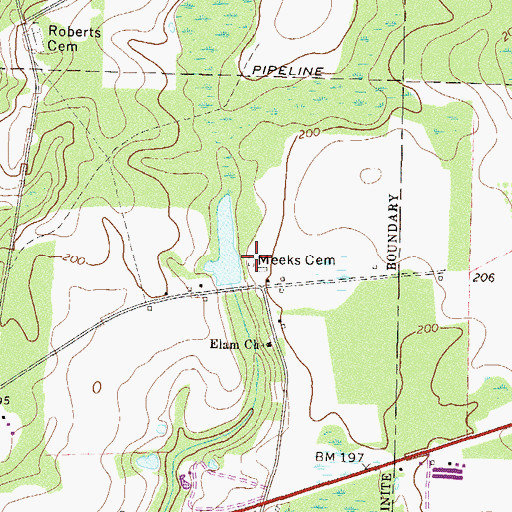 Topographic Map of Meeks Cemetery, GA