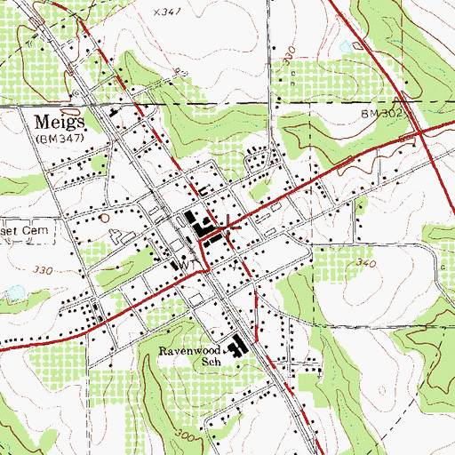Topographic Map of Meigs, GA