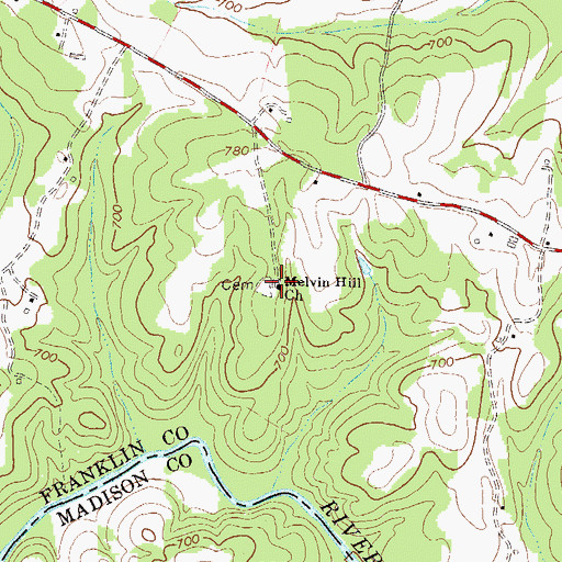 Topographic Map of Melvin Hill Church, GA