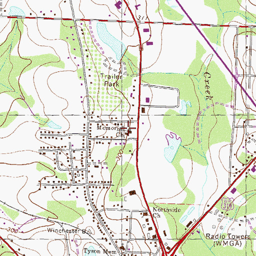 Topographic Map of Memorial Church, GA