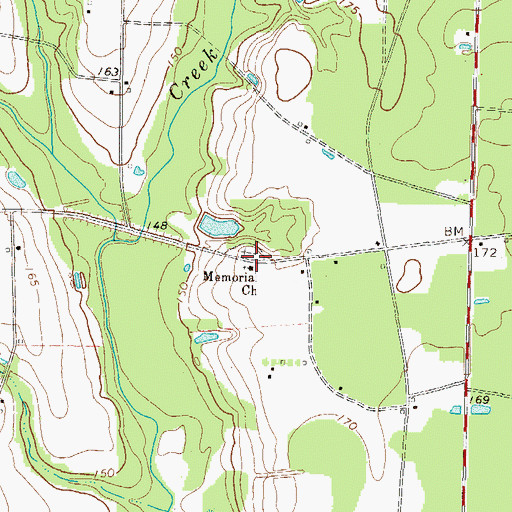 Topographic Map of Memorial Free Will Baptist Church, GA