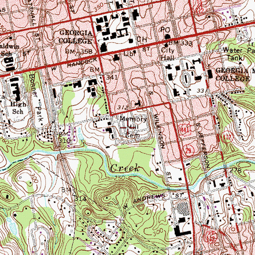 Topographic Map of Memory Hill Cemetery, GA