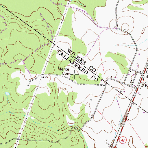 Topographic Map of Mercer Cemetery, GA