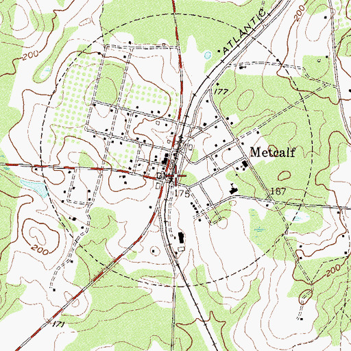 Topographic Map of Metcalf, GA