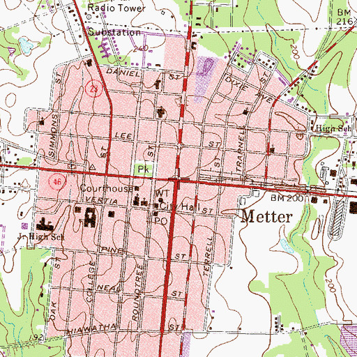 Topographic Map of Metter, GA