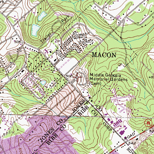 Topographic Map of Middle Georgia Memorial Gardens, GA