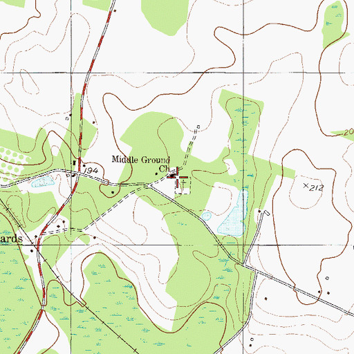 Topographic Map of Middle Ground Church, GA