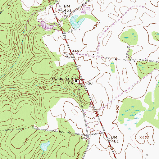 Topographic Map of Middle Hill Church, GA