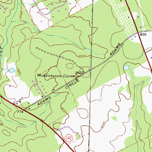 Topographic Map of Middlebrook Cemetery, GA