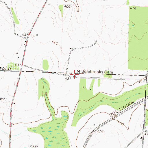 Topographic Map of Middlebrooks Cemetery, GA