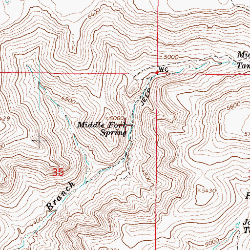 Topographic Map of Middle Fork Spring, AZ