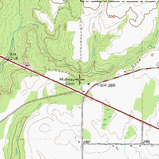Topographic Map of Midway Cemetery, GA