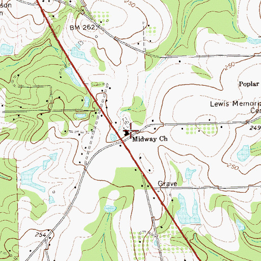 Topographic Map of Midway Church, GA