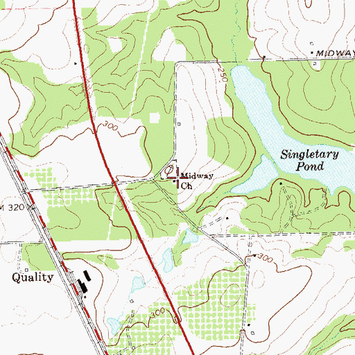 Topographic Map of Midway Church, GA