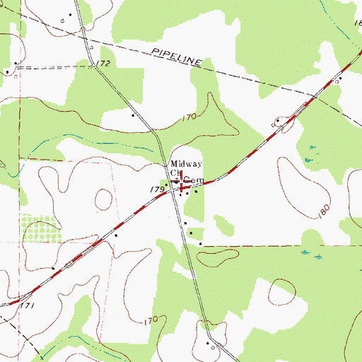 Topographic Map of Midway Church, GA