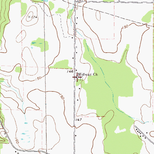 Topographic Map of Midway Church, GA