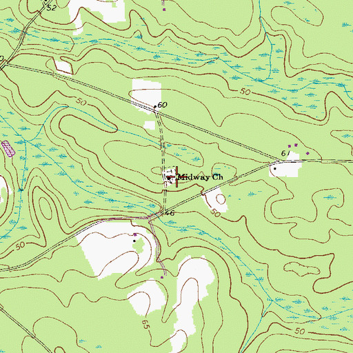 Topographic Map of Midway Church, GA