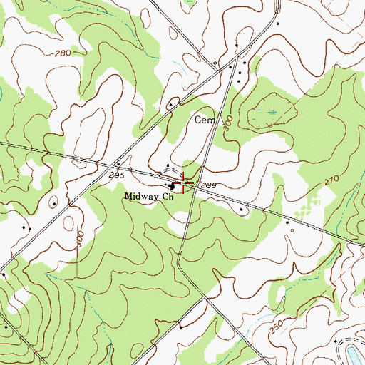 Topographic Map of Midway Church, GA