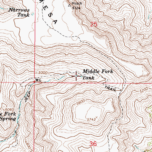 Topographic Map of Middle Fork Tank, AZ