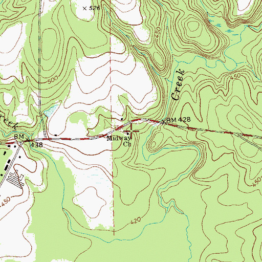 Topographic Map of Midway Church, GA