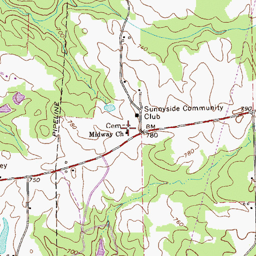 Topographic Map of Midway Church, GA