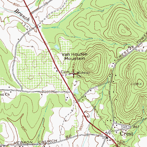 Topographic Map of Midway Church, GA