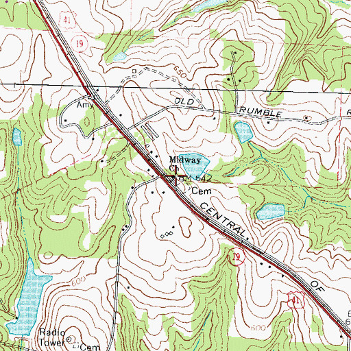 Topographic Map of Midway Church, GA