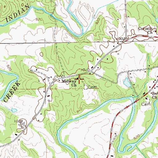 Topographic Map of Midway Church, GA