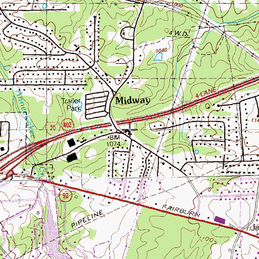 Topographic Map of Midway Church, GA