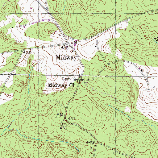 Topographic Map of Midway Church, GA