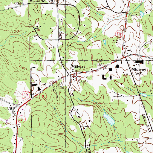 Topographic Map of Midway Church, GA