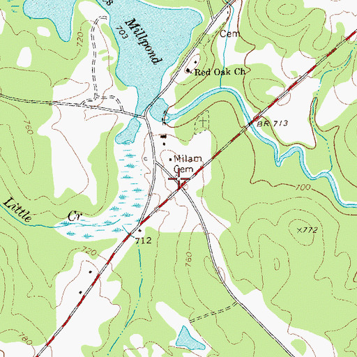 Topographic Map of Milam Cemetery, GA