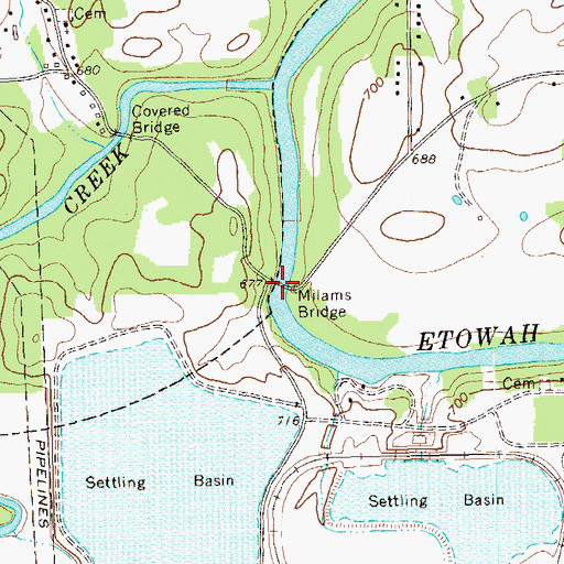 Topographic Map of Milams Bridge, GA