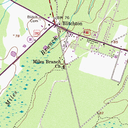 Topographic Map of Miles Branch Church, GA