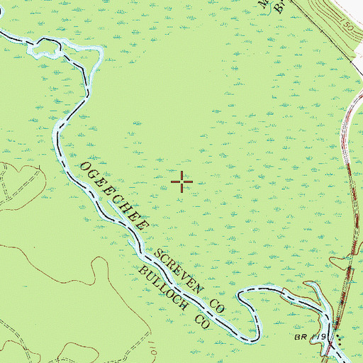 Topographic Map of Mill Branch, GA