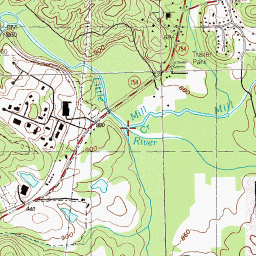 Topographic Map of Mill Creek, GA