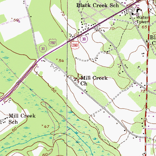 Topographic Map of Mill Creek Church, GA