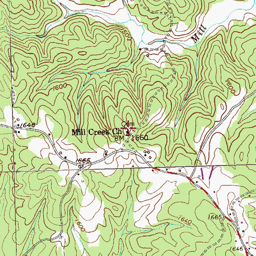 Topographic Map of Mill Creek Church, GA