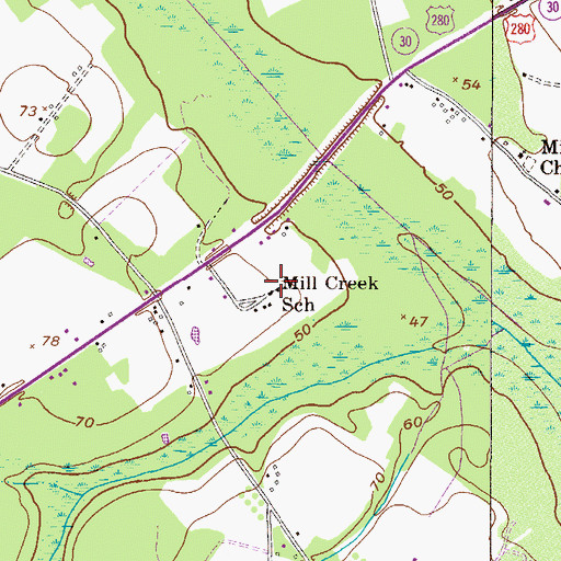Topographic Map of Mill Creek School, GA