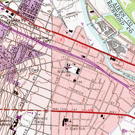 Topographic Map of Milledge School, GA