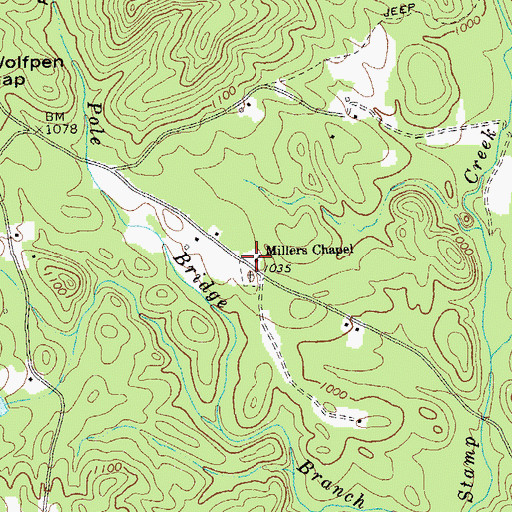 Topographic Map of Millers Chapel, GA