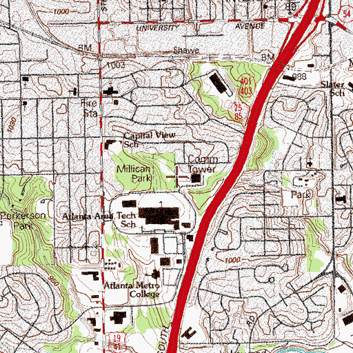 Topographic Map of Millican Park, GA