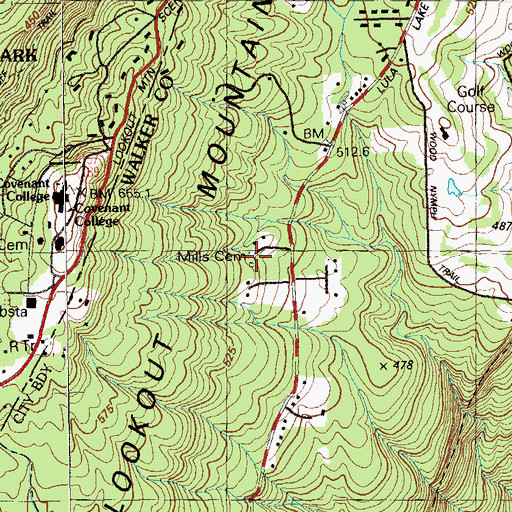 Topographic Map of Mills Cemetery, GA