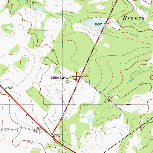Topographic Map of Mills Grove Church, GA