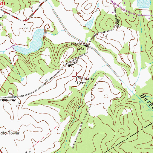 Topographic Map of Millsaps Cemetery, GA