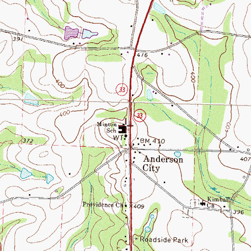 Topographic Map of Minton School, GA