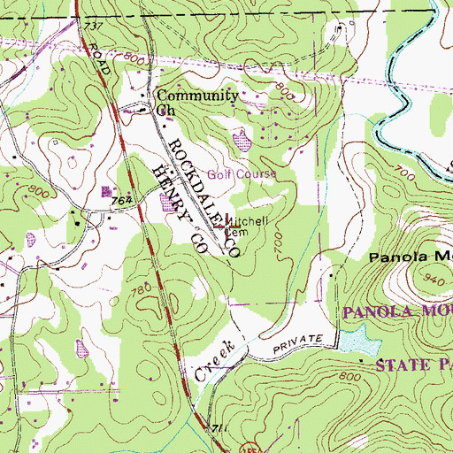 Topographic Map of Mitchell Cemetery, GA