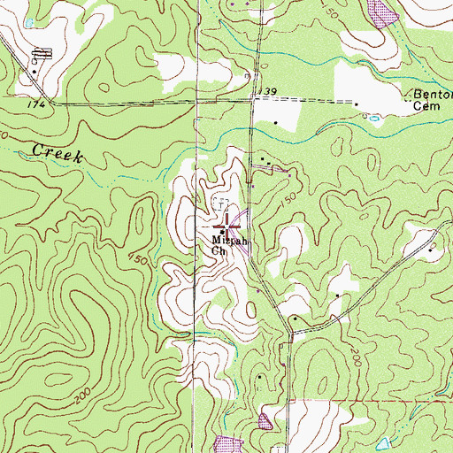 Topographic Map of Mizpah Baptist Church, GA
