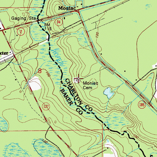 Topographic Map of Moniac Cemetery, GA